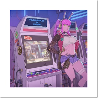 Anime cyberpunk arcade girl Posters and Art